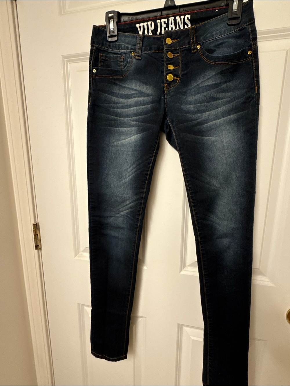 VIP Women's Dark Wash High-Rise Skinny Jeggings with Button Fly